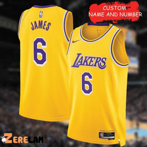 Angeles Lakers Lebron James Customize of Name Gold Jersey, Personalized Men’s Gifts For Fan