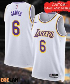 Angeles Lakers Lebron James Customize of Name White Jersey, Personalized Men’s Gifts For Fan