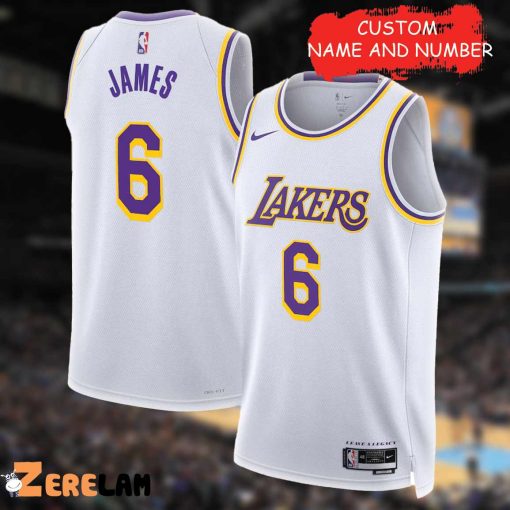 Angeles Lakers Lebron James Customize of Name White Jersey, Personalized Men’s Gifts For Fan