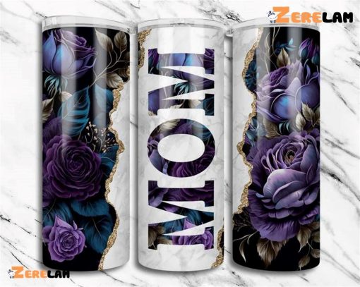 Mother’s Day Custom Names Navy Blue Rose Floral Tumbler