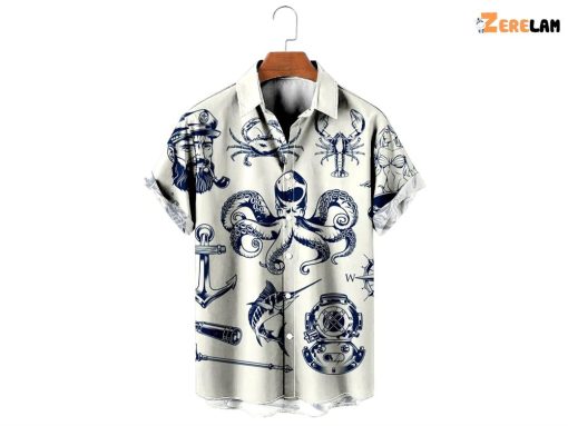 Nautical Mermaid Aloha Easy Care Hawaiian Shirt
