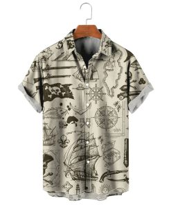 Nautical Pirate Boat Easy Care Aloha Hawaiian Shirt