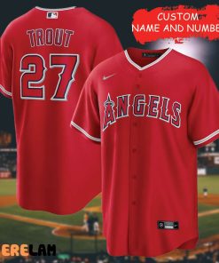 Personalized Custom Name Los Angeles Angels Mike Trout Red Baseball Jersey
