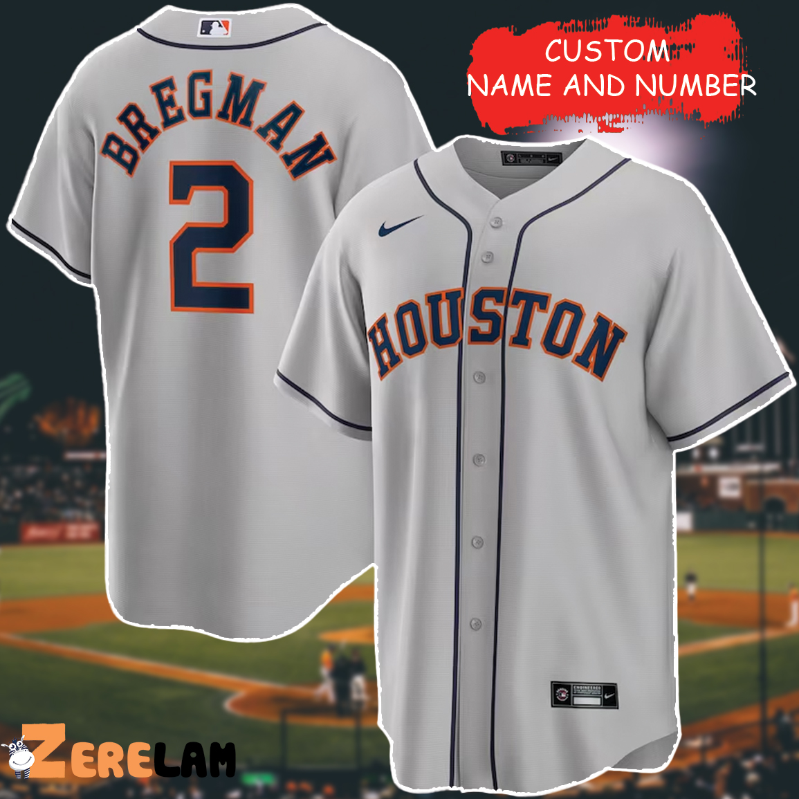 Personalized Men's Houston Astros Alex Bregman Gray Custom Name