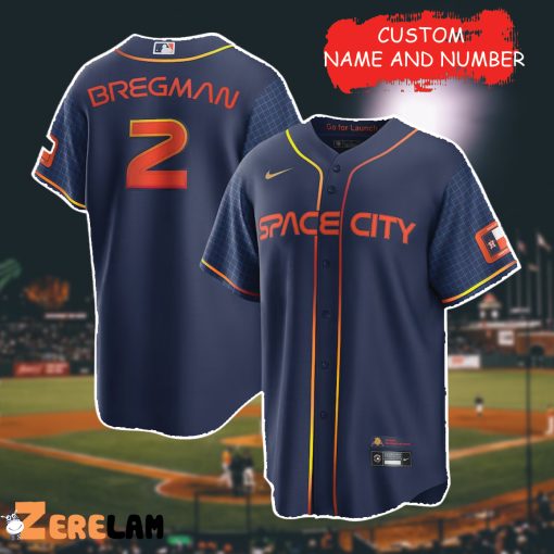 Personalized Men’s Houston Astros Alex Bregman Space City Custom Name Navy Baseball Jersey