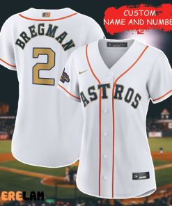 Personalized Women’s Houston Astros Alex Bregman Custom Name White Gold Baseball Jersey