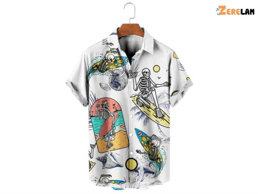 Skeleton Surfing Down Hawaiian Shirt