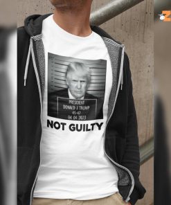 Trump 2024 Campaign Peddles Not Guilty Mugshot Shirt 4