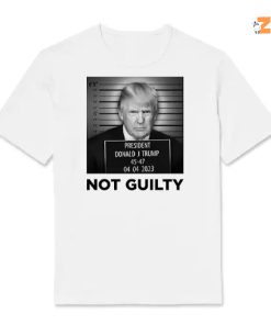 Trump 2024 Campaign Peddles Not Guilty Mugshot Shirt 5