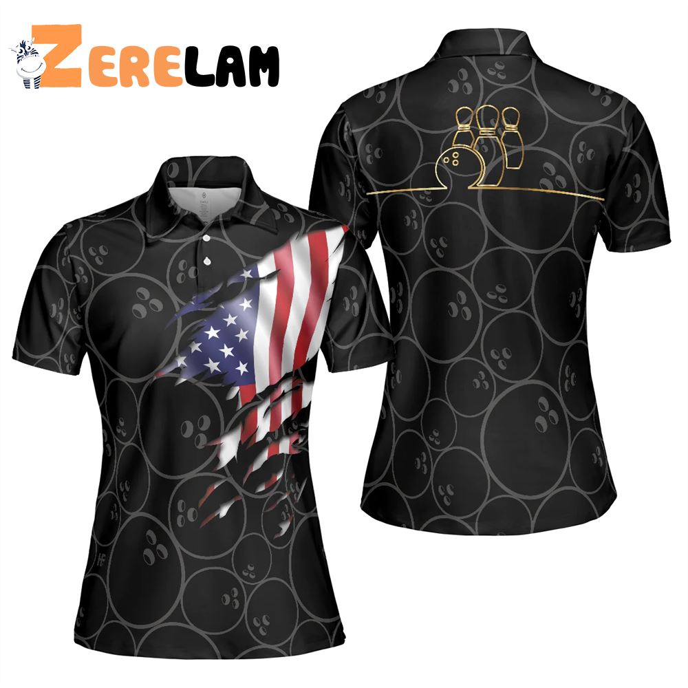 American Flag Bowling Women Polo Shirt - Zerelam