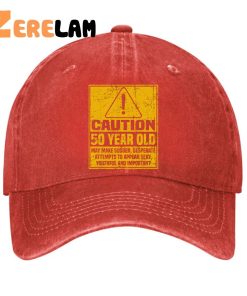 CAUTION 50 Year Old Funny 50th birthday Gift Hat 3