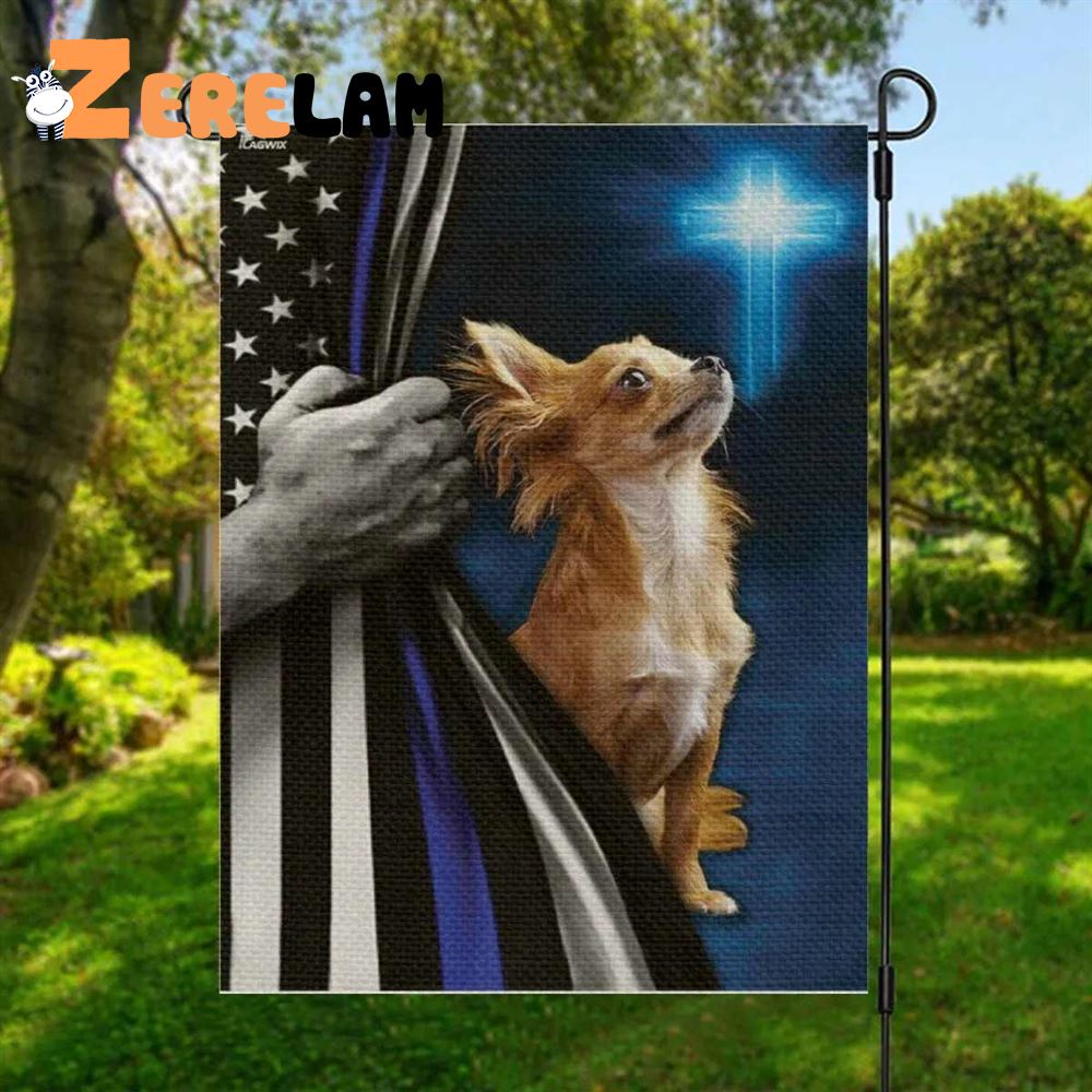 Chihuahua Police Dog Thin Christian Cross Flag - Zerelam