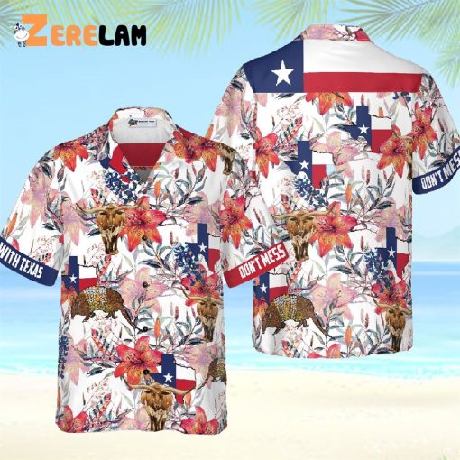 Proud Texas Longhorn Bluebonnet Armadillo Flag Hawaiian Shirt, Perfect Gifts 4th Of July