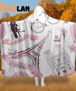 Romantic Paris Butterfly Eiffel Tower Bike Hooded Blanket