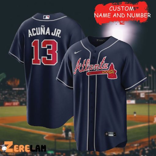 Ronald Acuna Customeize of Name Men’s Navy Baseball Jersey, Great Gifts For Fan Atlanta Braves