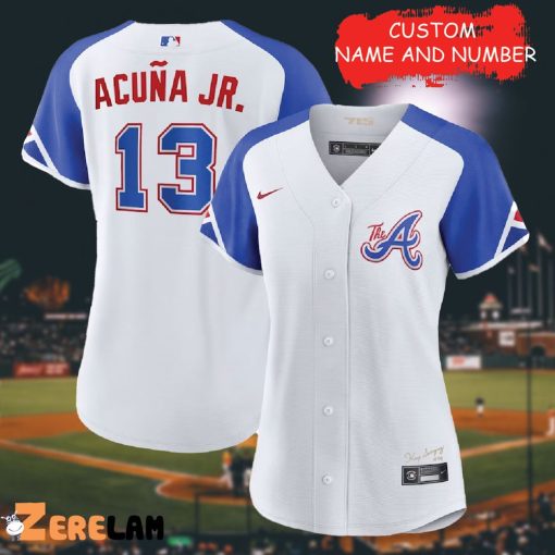 Ronald Acuna Customeize of Name Women’s Baseball Jersey, Great Gifts For Fan Atlanta Braves