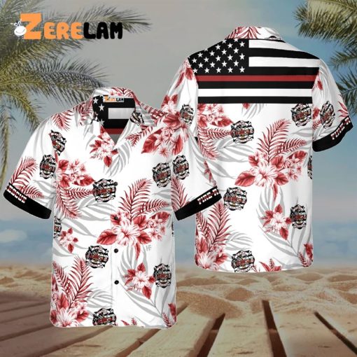 The American Flag Firefighter Hawaiian Shirt, Red Line Black Fire Shirt For Men