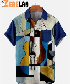 Leisure Vacation Oil Painting Guitar Lapel Hawaiian Shirt