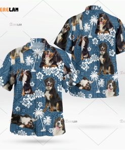 Bernese Mountain Dog Blue Tribal Hawaiian Shirt