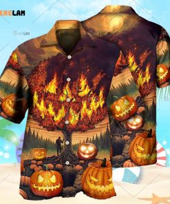 Halloween Pumpkin Burning Crazy Horror Movie Hawaiian Shirt