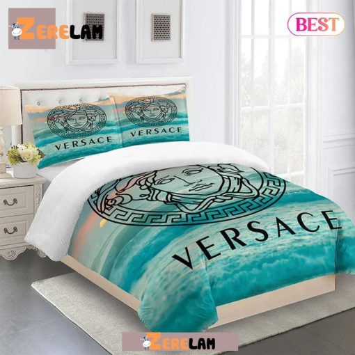 Versace Blue Sea Luxury Brand High End Premium Bedding Set Home Decor
