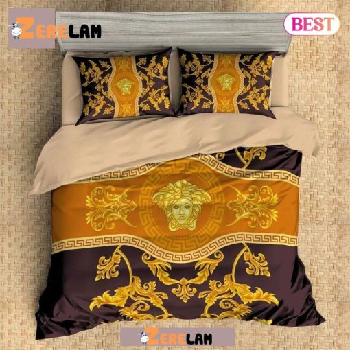 Versace Brown Golden Fashion Luxury Brand Bedding Set Bedspread Duvet Cover Set