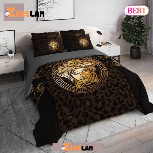 Versace Brown Medusa Luxury Brand High End Premium Bedding Set Home Decor