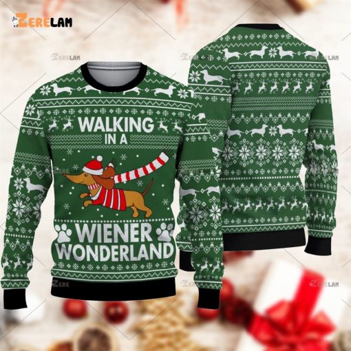 Dachshund Walking In A Weiner Wonderland Christmas Ugly Sweater