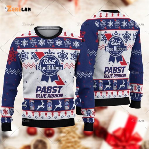 Pabst Blue Ribbon Beer Christmas Ugly Sweater