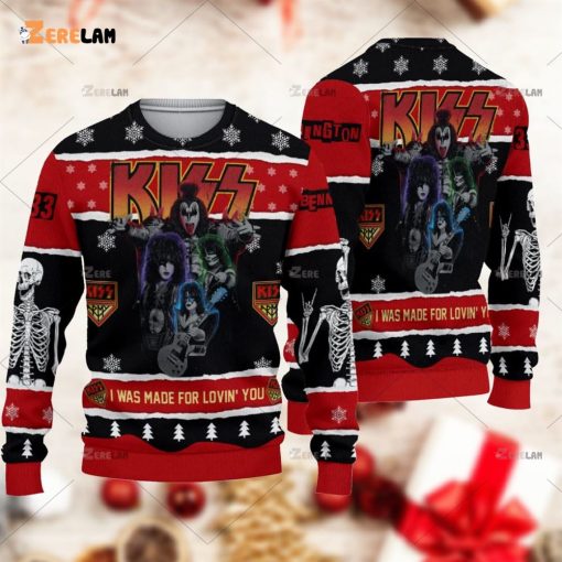 Roll n Rock I Was Made For Lovin You Kiss Christmas Ugly Sweater