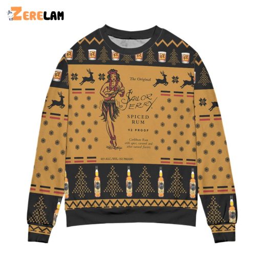 Sailor Jerry Spiced Rum Snowflake and Reindeer Ugly Christmas Sweater