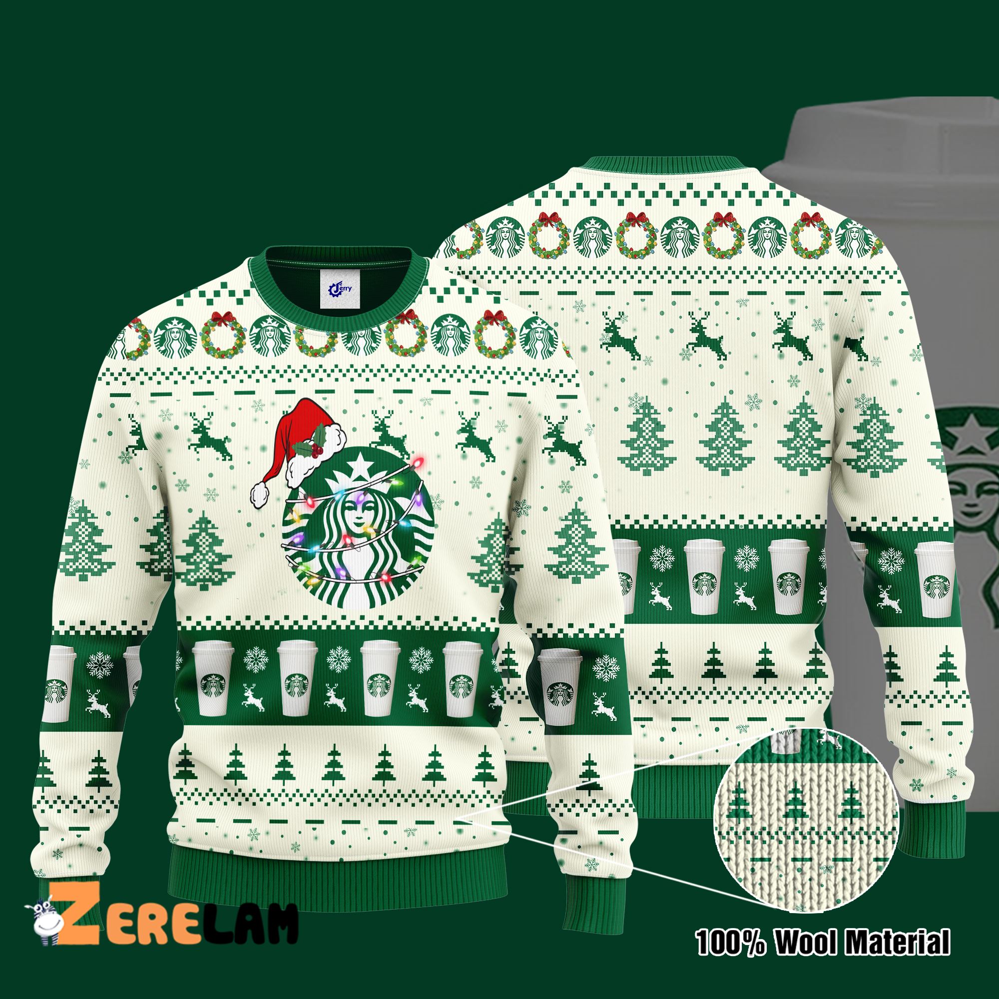 Starbucks Santa Hat Christmas Ugly Christmas Sweater Zerelam