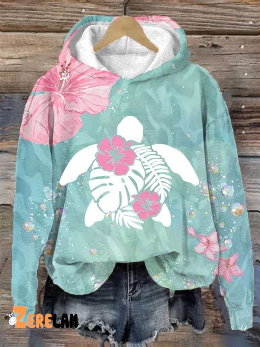 Women’s Maui Turtle Hibiscus Print Hoodie