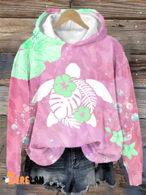 Women’s Maui Turtle Hibiscus Print Hoodie