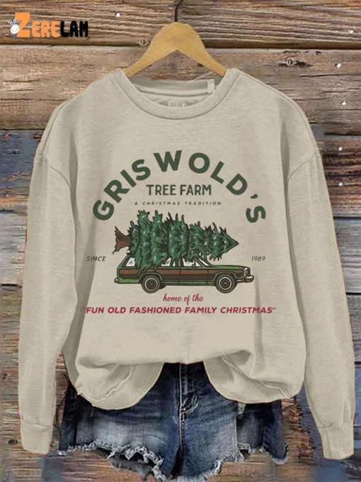 Women’s Vintage Griswold Christmas Printed Round Neck Long Sleeve Sweatshirt