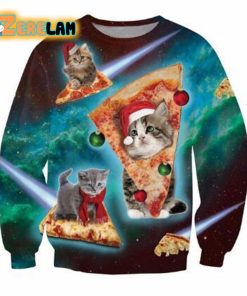 3d Christmas Cat Pizza Ugly Sweater