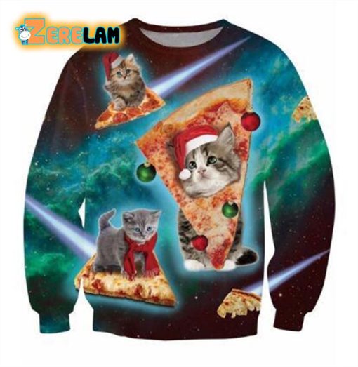 3d Christmas Cat Pizza Ugly Sweater