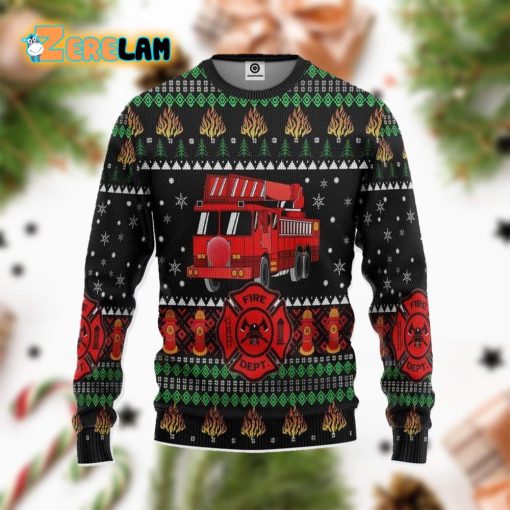 3d Firefighter Truck Ugly Sweater Christmas