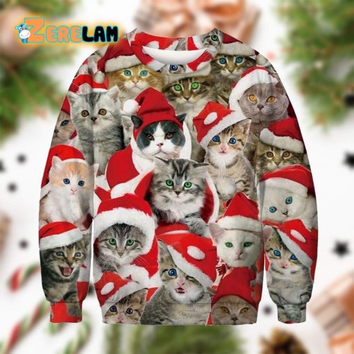 Adorable Cat With Red Hat Ugly Sweater Christmas