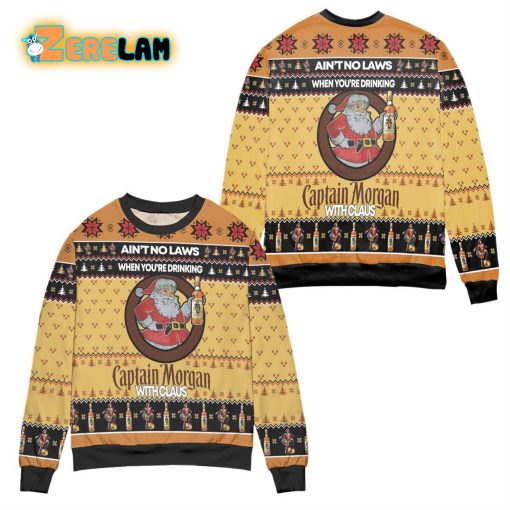 Aint No Laws When Youre Drinking Captain Morgan With Claus Christmas Ugly Sweater
