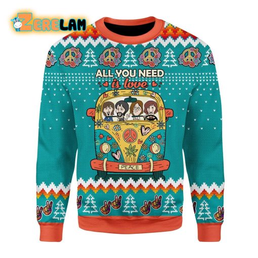 All You Need Is Love Hippie Christmas Ugly Sweater