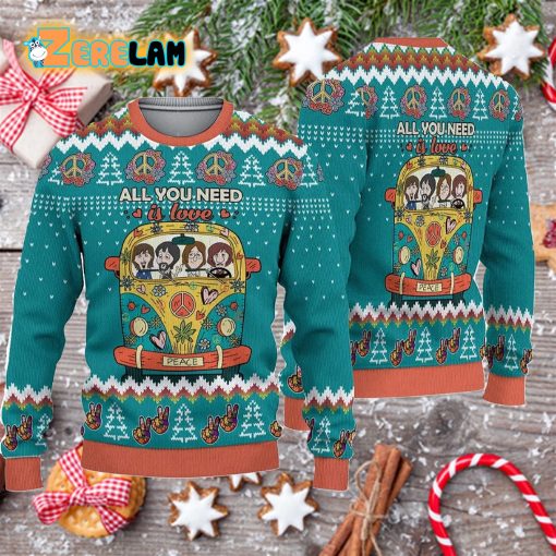 All You Need Is Love Peace Ugly Christmas 3D Sweater