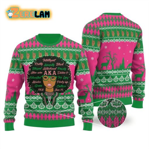 Alpha Kappa Alpha Aka Girl Aka Pearls Symbol Xmas Pattern Ugly Sweater Christmas