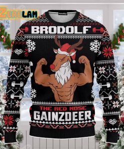 Animal Brodolf The Red Nose Gainzdeer Gym Ugly Sweater Christmas