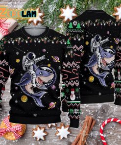 Astronauts Ride A Shark Ugly Christmas 3D Sweater