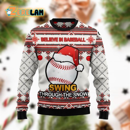 Baseball Swing Through Snow Funny Family Ugly Sweater