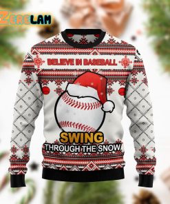 Baseball Swing Through Snow Funny Family Ugly Christmas Sweater