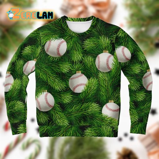 Baseball Tree Christmas Ugly Sweater