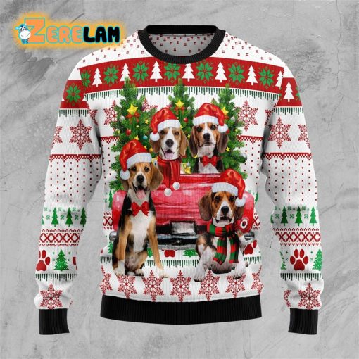 Beagle Red Truck Ugly Christmas Sweater Christmas
