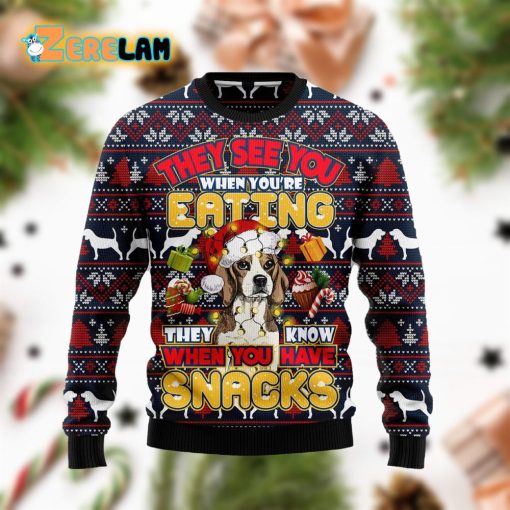 Beagle They Know When You Have Snacks Ugly Sweater